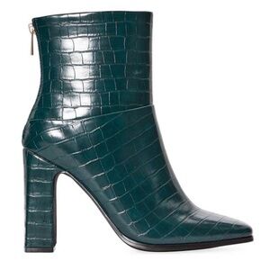 JustFab Green Croc-Embossed Inesa Block Heel Ankle Boots
